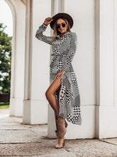 Long Sleeve Tie Button Printed Shirt Dress