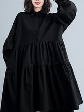 Women Solid Color Loose Long Sleeve Shirt Dress