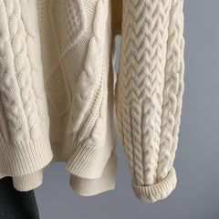 Women Retro Round Neck Loose Pullover Sweater