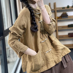 Simple Disc Buckle Lace-Up Shirt