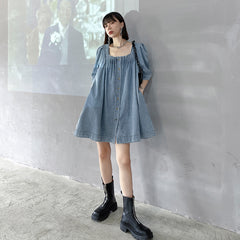 Square Collar Wash Water Denim Dress