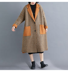 Mid-Length Lapel Single-Breasted Woolen Coat
