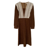 Urban Solid Color Lace Collar Midi Dress