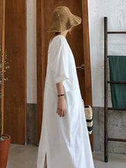 Loose V-Neck Half Sleeves Solid Maxi Dress