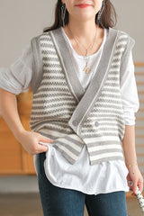 Retro Literary Color Matching Irregular Striped Vest