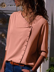 Loose Irregular Diagonal Collar Button Long Sleeve Shirt