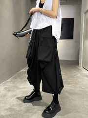 Solid Color High Waist Slimming Large Pocket Casual Wide Leg Pants