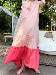 Retro Loose Thin Contrast Stitching Dress