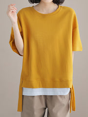 Solid Color Round Neck Short Sleeve Loose Casual T-Shirt