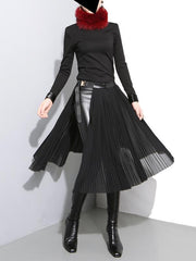 Adjustable Metal Button Split-Side Pleated Skirt