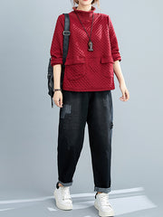 Women Solid Color High Collar Casual Sweatshirt