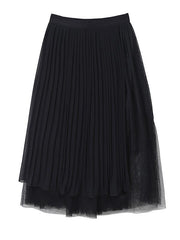 Pleated Cropped Splicing Mesh Skirt