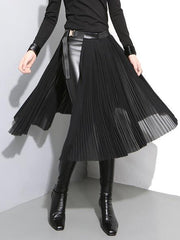Adjustable Metal Button Split-Side Pleated Skirt