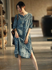 Vintage Floral Printed Split-side Midi Dress