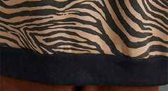 Women Loose Zebra Pattern Stitching Turtleneck Sweatshirt