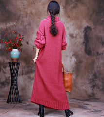 Solid Color Ribbed Turtleneck Warm Sweater Dress