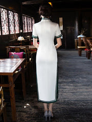 Green Flower Side Split Long Cheongsam