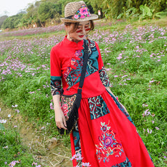 Ethnic Embroidered Shirt With Elastic Waist Tassel Skirt Suit