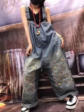 Vintage Denim Embroidered Wide Leg Jumpsuits