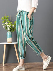 Loose Corlorful Stripe Lace-up Pants