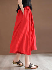 Vintage Solid Elasticity Capri-Pants