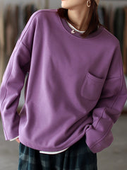 Women Round Neck Loose Casual Pullover Sweatshirt