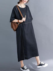 Loose Split-Joint Round-Neck Long Dress