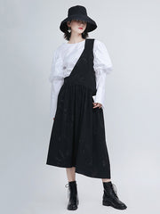 Retro Solid One Shoulder Midi Strap Dress