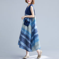 Sleeveless Printed Stitching Loose Casual Dress