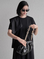 Round Neck Solid Color Irregular Split T-Shirt