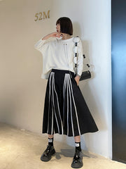 Loose Slim High Waist Striped Casual Skirt