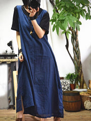 Pure Color Loose Comfortable Sleeveless Long Dress