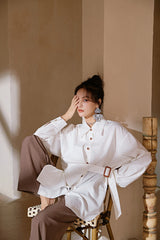 Women Lapel Solid Color Loose Casual Shirt
