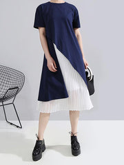 Two-Piece Cropped Pleats Elasticity Waist Dress