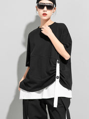 Round Neck Fake Two Pieces Short-Sleeved Loose T-Shirts Tops
