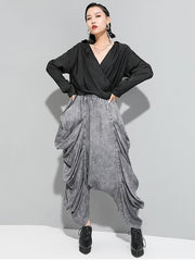 Loose Cropped Pleated High-Waist Harem Pants