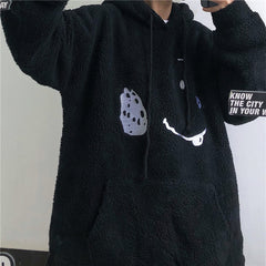 Women Cartoon Embroidery Hooded Plus Fleece Sweatshirt