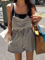 Black&Gray Urban Comfortable One-Piece Shorts Romper