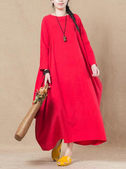 Ramie Cotton Loose Solid Maxi Dresses