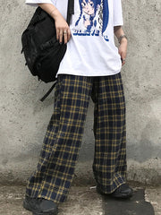 Women Retro Personalized Plaid Loose Straight Casual Pants