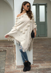 Simple Tassel Knitted Round-Neck Shawl Sweater