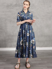 Original Applique Lapel Denim Dress