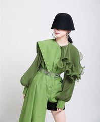 Long Sleeves Irregular Wrinkled Blouse