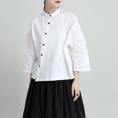Lapel Solid Original Short Blouse