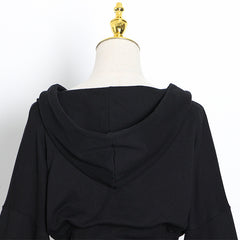 Tight-Fitting Hook Button Long-Sleeved Hoodie Sweatshirt