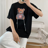 Round Neck Bear Print Short Sleeves T-Shirt Tops