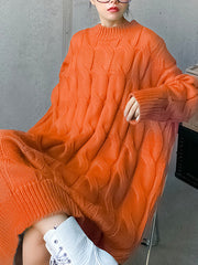 Women Padded Pullover Round Neck Sweater Dress