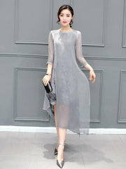 Gray Chinoiserie Traditional Eugenia Midi Dress