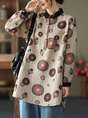 Women Retro Loose Pullover Print Casual Shirt