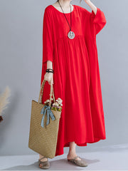 Retro Solid Color Loose Temperament Long Midi Dress